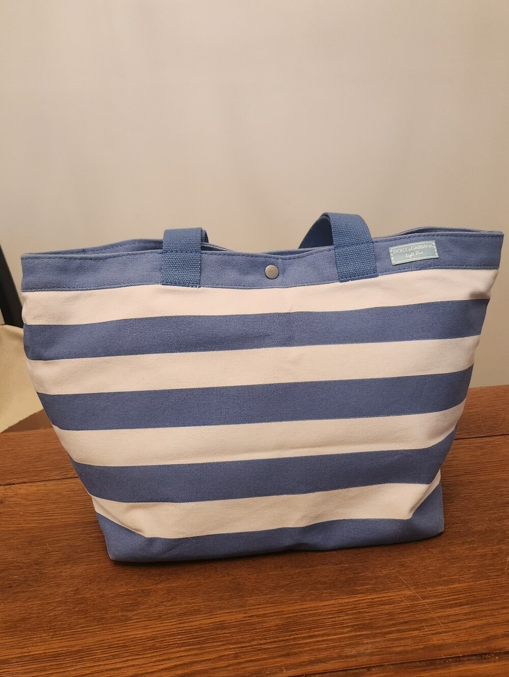 Dolce & Gabbana Light Blue Striped Canvas Tote Bag Summer Shopper! NWOT